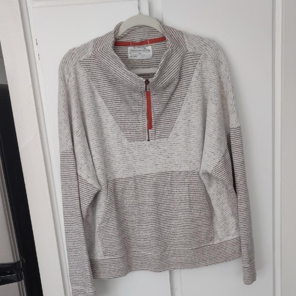 REI Cozy Gray and White Quarter-Zip Sweater